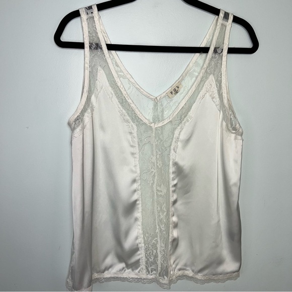 POL Tops - POL White Lace Satin Camisole Tank Top Size Small Romantic Sheer Y2K Layering